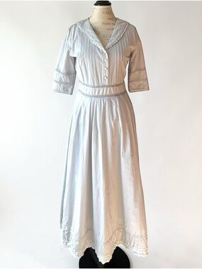 Simple Retro Fiona Cotton Midi Dress - Gray Blue - Size L